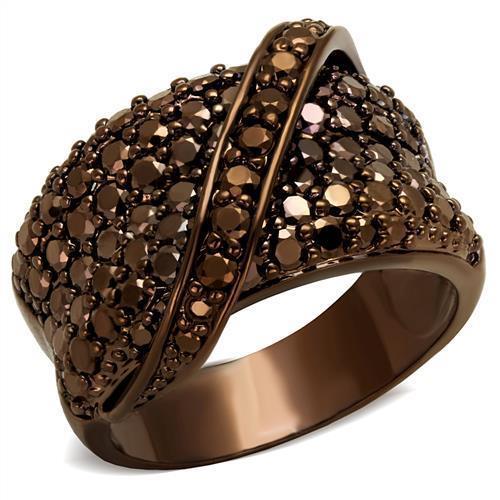 JCE1098 IP Coffee light Brass Ring with AAA Grade CZ in Light Coffee