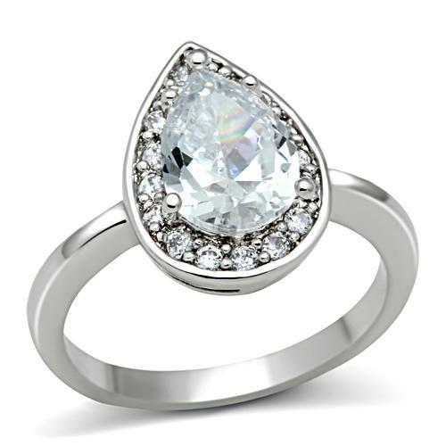 JCE111 Rhodium Brass Ring with AAA Grade CZ in Clear