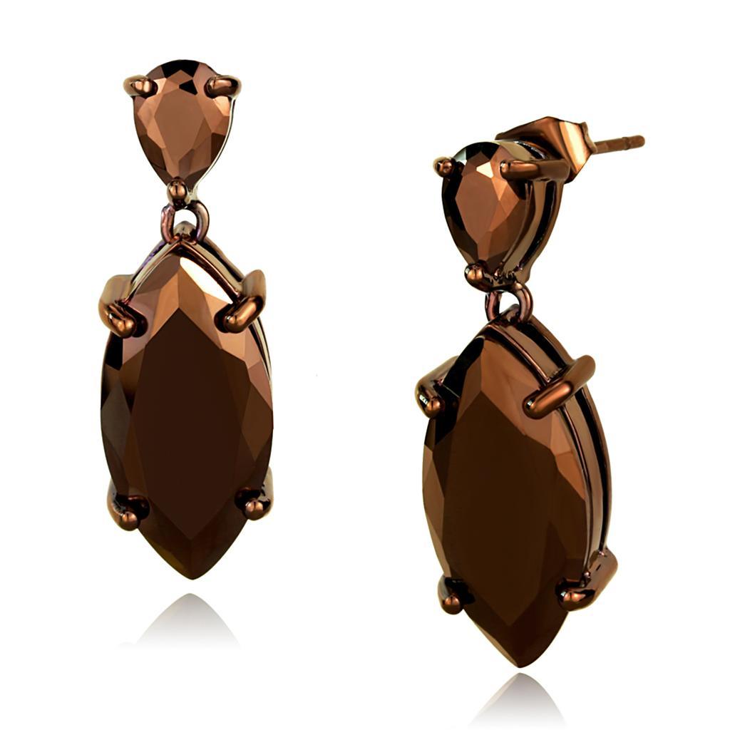 JCE1123 IP Coffee light Brass Earrings with AAA Grade CZ  in Light Coffee-Default Title