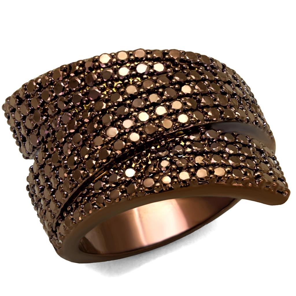 JCE1125 IP Coffee light Brass Ring with AAA Grade CZ in Light Coffee