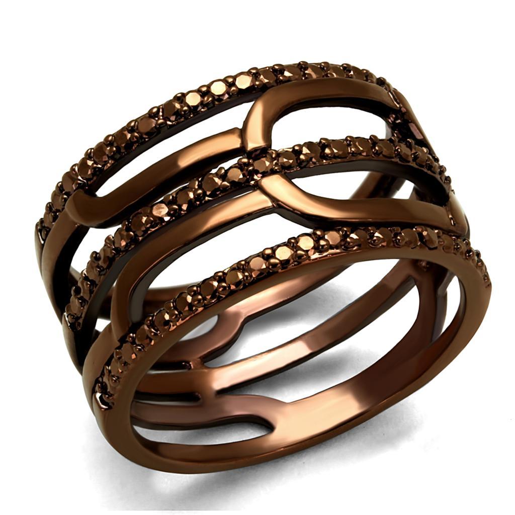 JCE1126 IP Coffee light Brass Ring with AAA Grade CZ in Light Coffee