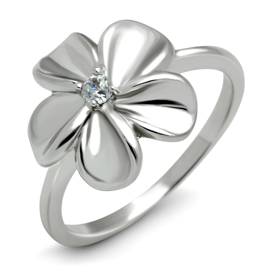 JCE113 Rhodium Brass Ring with AAA Grade CZ in Clear