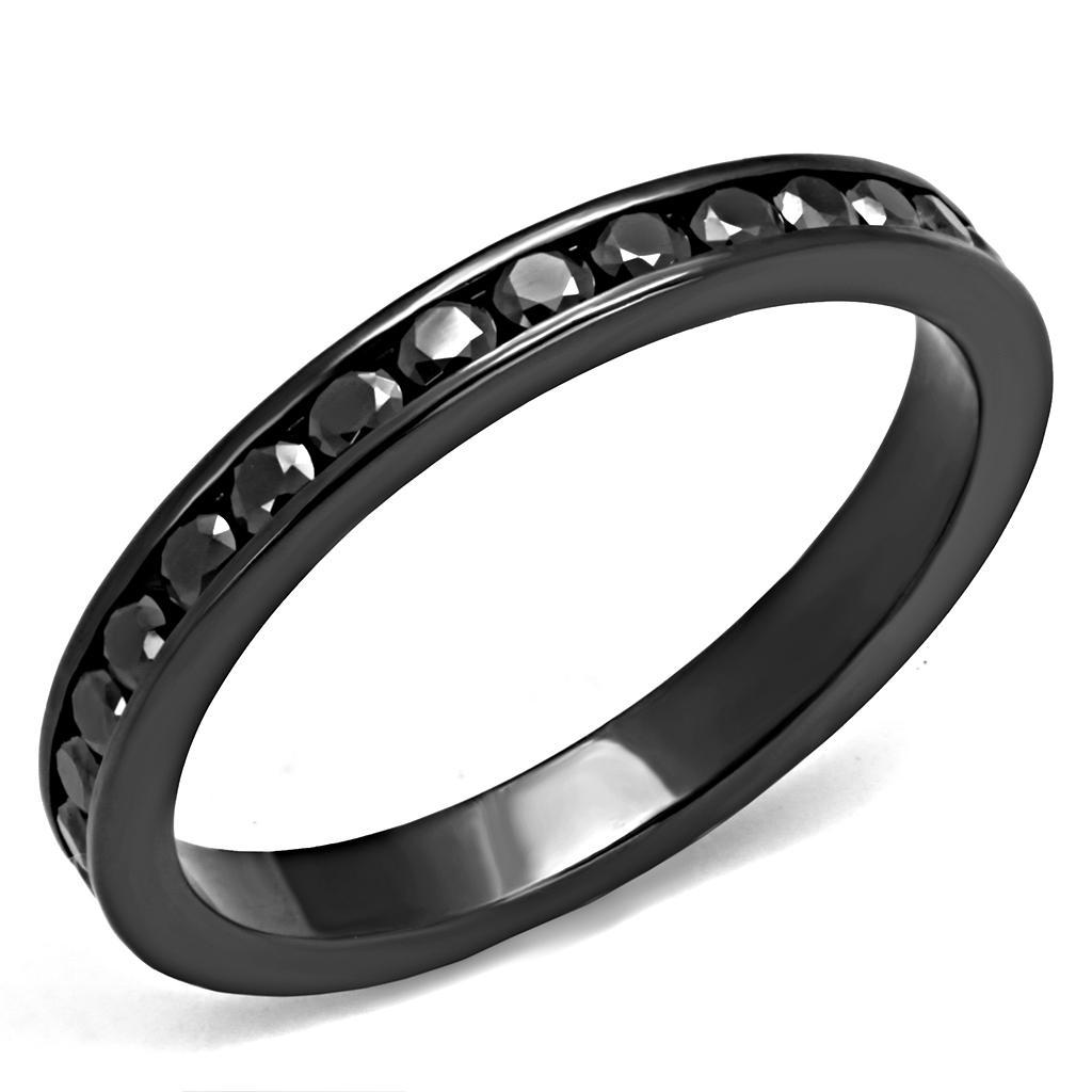 JCE1138 IP Light Black (IP Gun) Brass Ring with AAA Grade CZ in Light Gray