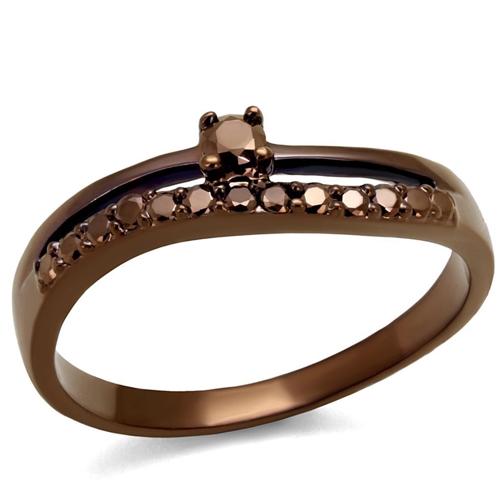 JCE1148 IP Coffee light Brass Ring with AAA Grade CZ in Light Coffee