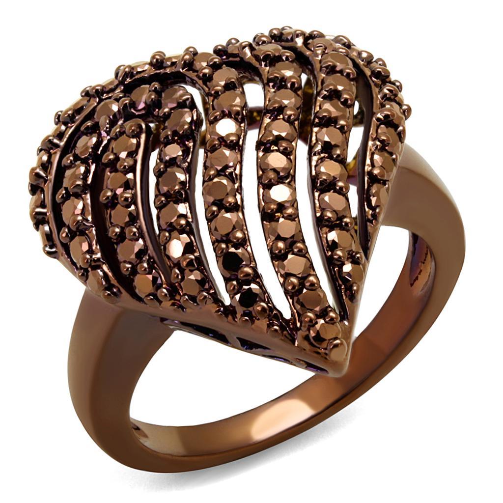 JCE1149 IP Coffee light Brass Ring with AAA Grade CZ in Light Coffee