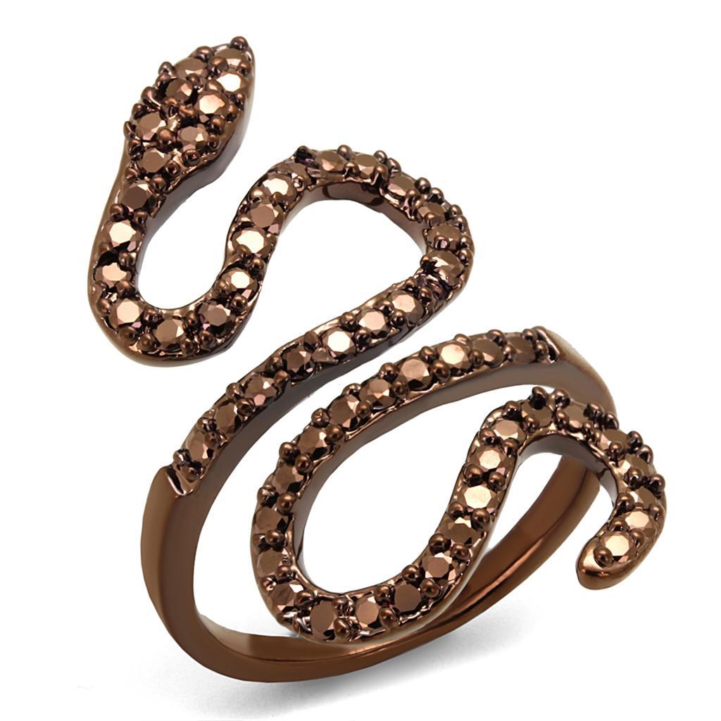 JCE1150 IP Coffee light Brass Ring with AAA Grade CZ in Light Coffee