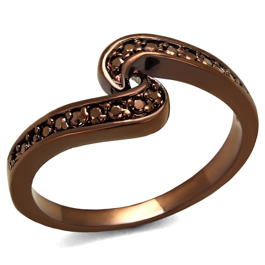 JCE1151 IP Coffee light Brass Ring with AAA Grade CZ in Light Coffee