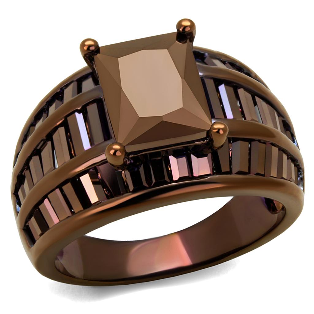 JCE1159 IP Coffee light Brass Ring with AAA Grade CZ  in Light Coffee