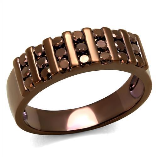 JCE1164 IP Coffee light Brass Ring with AAA Grade CZ in Light Coffee