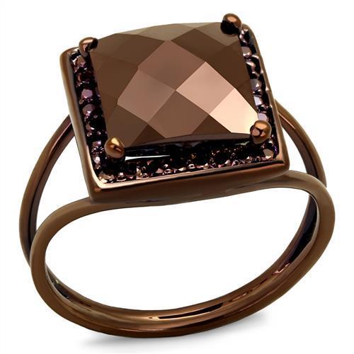 JCE1165 IP Coffee light Brass Ring with AAA Grade CZ in Light Coffee