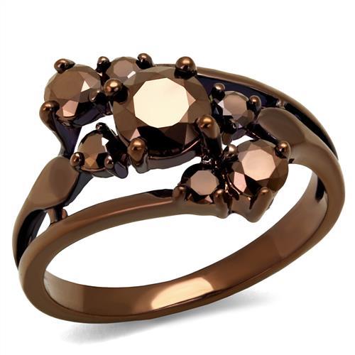 JCE1168 IP Coffee light Brass Ring with AAA Grade CZ in Light Coffee