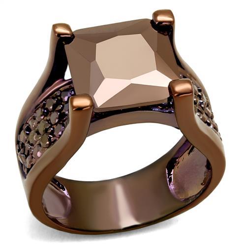 JCE1169 IP Coffee light Brass Ring with AAA Grade CZ in Light Coffee