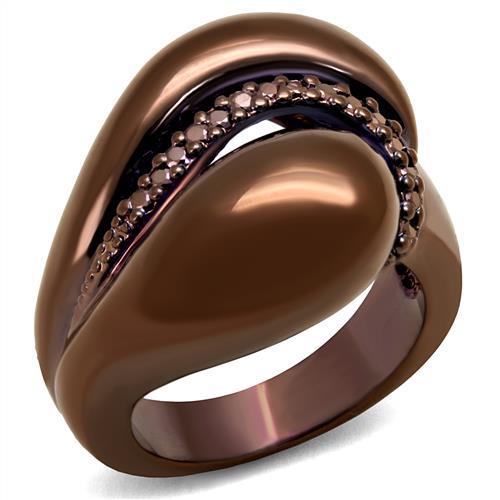 JCE1170 IP Coffee light Brass Ring with AAA Grade CZ in Light Coffee