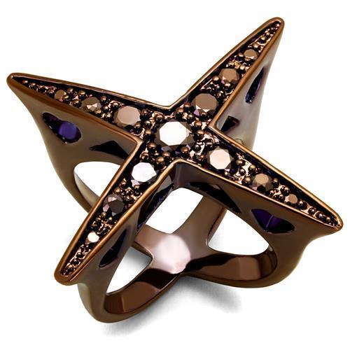 JCE1175 IP Coffee light Brass Ring with AAA Grade CZ in Light Coffee