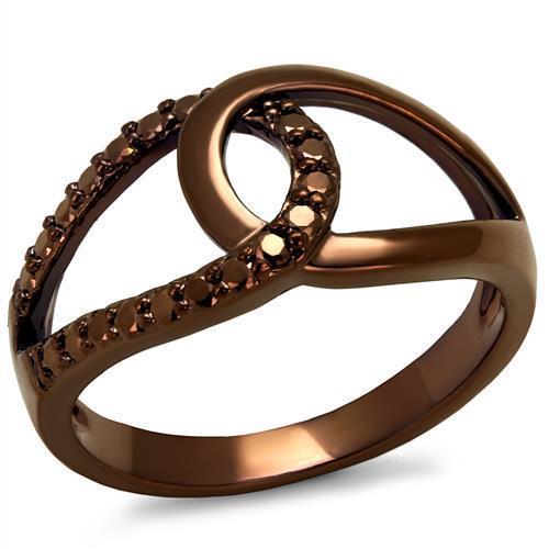 JCE1176 IP Coffee light Brass Ring with AAA Grade CZ in Light Coffee