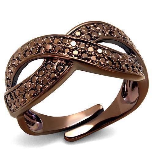 JCE1179 IP Coffee light Brass Ring with AAA Grade CZ in Light Coffee