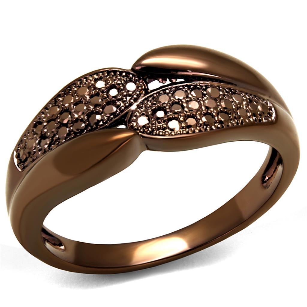 JCE1180 IP Coffee light Brass Ring with AAA Grade CZ in Light Coffee
