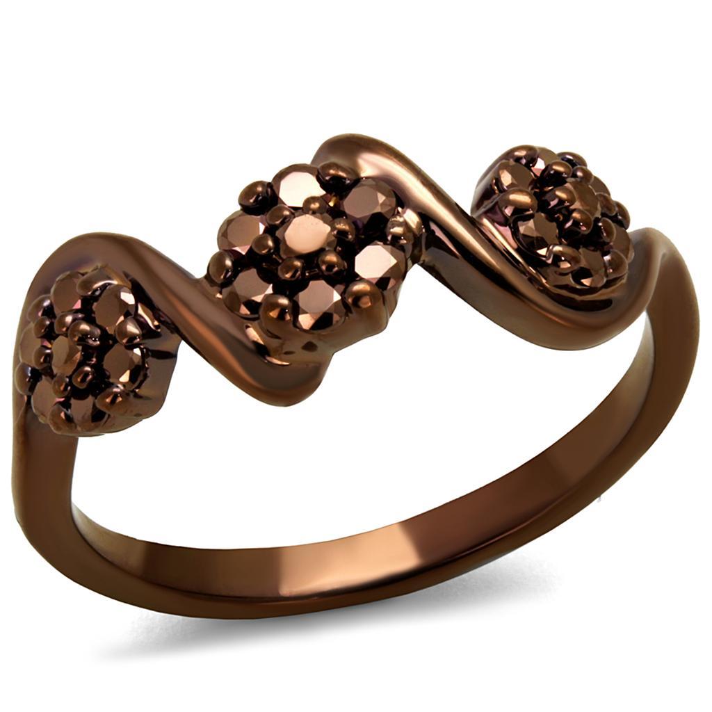 JCE1181 IP Coffee light Brass Ring with AAA Grade CZ in Light Coffee