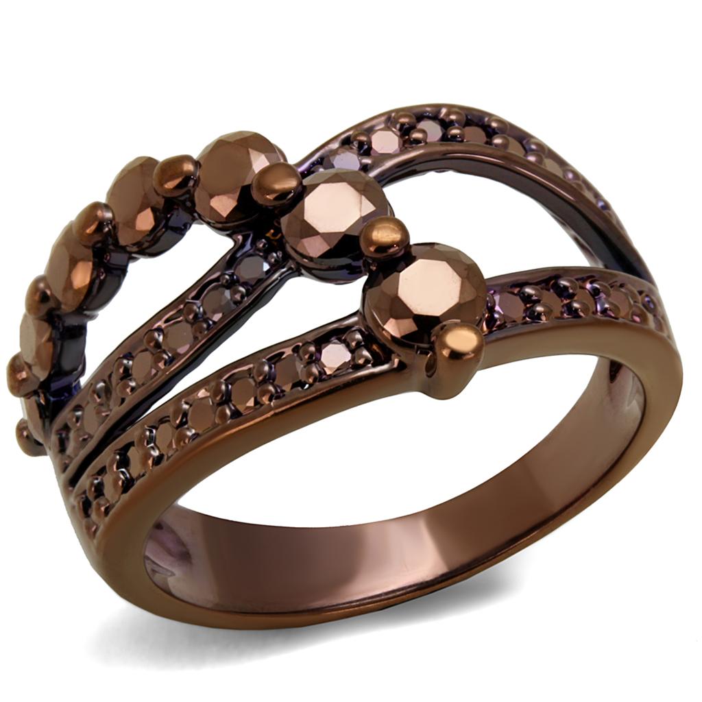 JCE1182 IP Coffee light Brass Ring with AAA Grade CZ in Light Coffee