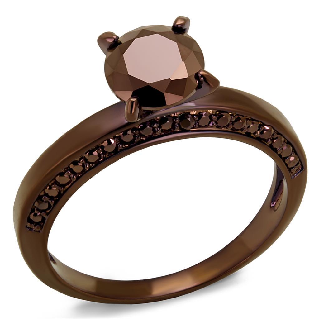 JCE1183 IP Coffee light Brass Ring with AAA Grade CZ in Light Coffee