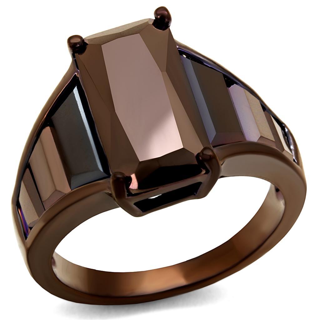 JCE1184 IP Coffee light Brass Ring with AAA Grade CZ in Light Coffee