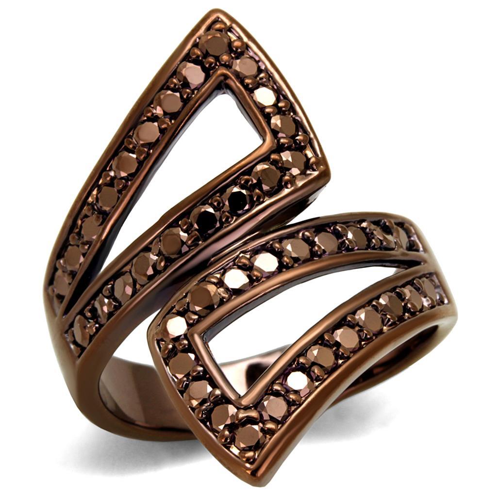 JCE1185 IP Coffee light Brass Ring with AAA Grade CZ in Light Coffee