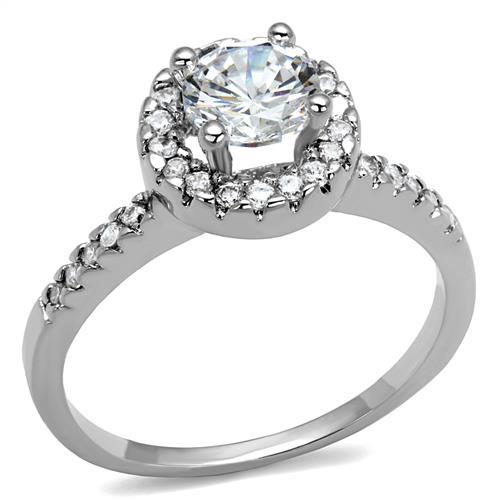 JCE1210 Rhodium Brass Ring with AAA Grade CZ  in Clear