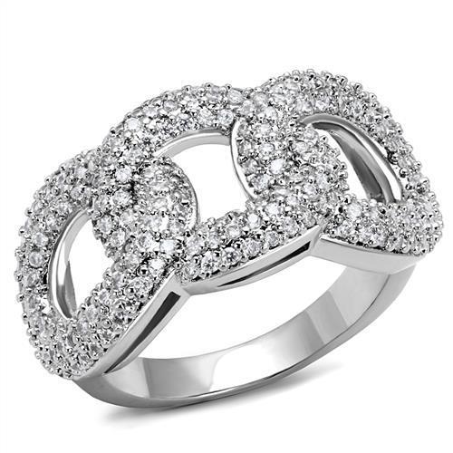 JCE1218 Rhodium Brass Ring with AAA Grade CZ in Clear