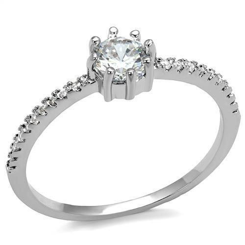 JCE1233 Rhodium Brass Ring with AAA Grade CZ in Clear