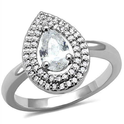JCE1242 Rhodium Brass Ring with AAA Grade CZ in Clear
