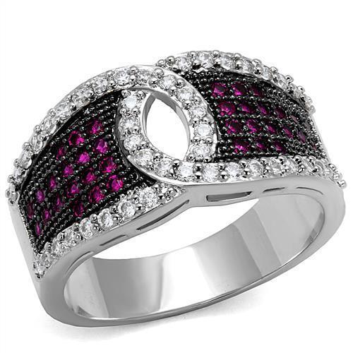 JCE1243 Rhodium + Ruthenium Brass Ring with AAA Grade CZ in Ruby