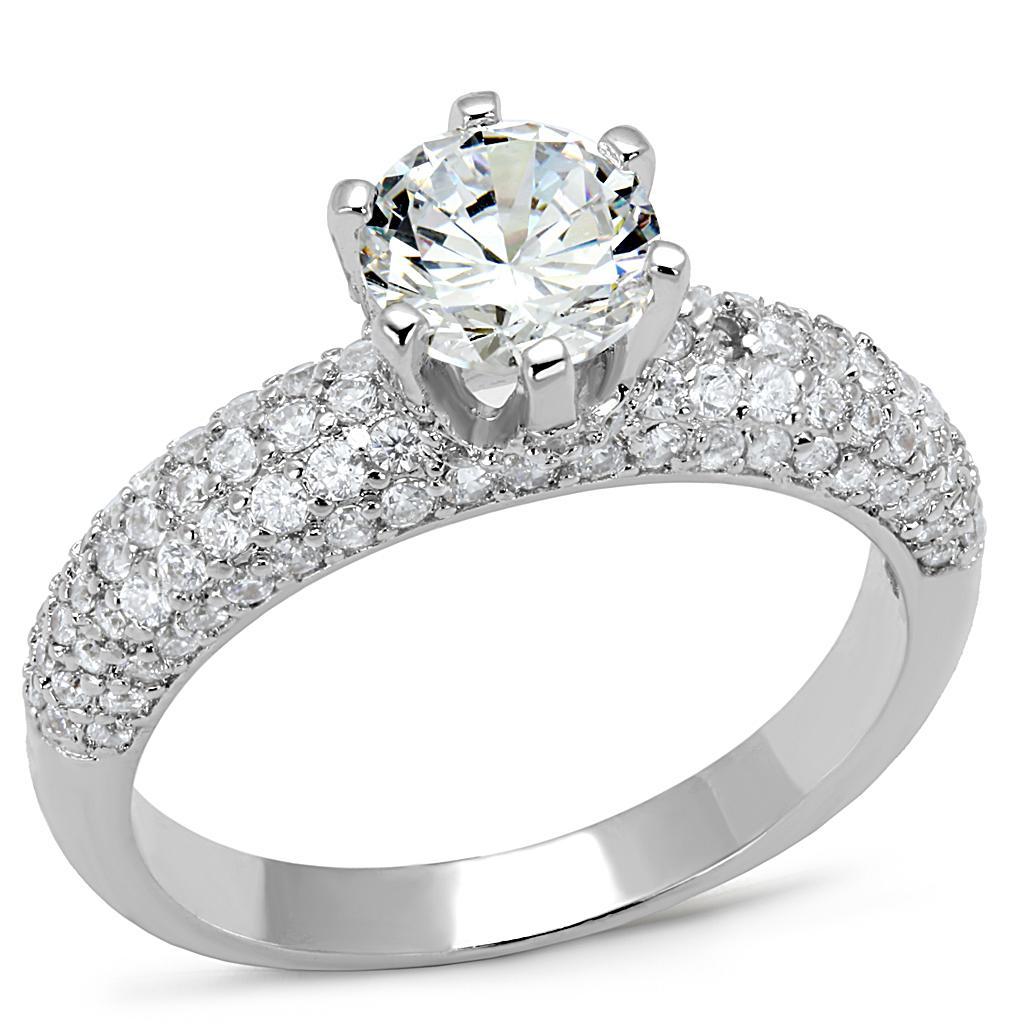 JCE1253 Rhodium Brass Ring with AAA Grade CZ in Clear