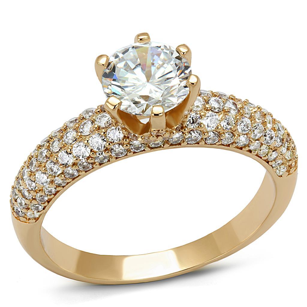JCE1254 Rose Gold Brass Ring with AAA Grade CZ in Clear