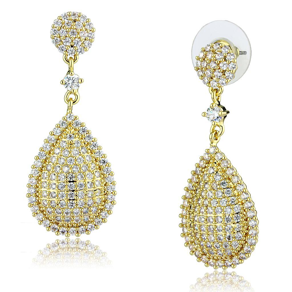 JCE1259 Gold Brass Earrings with AAA Grade CZ  in Clear