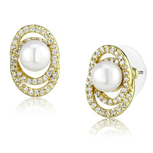 JCE1262 Gold Brass Earrings with Synthetic Pearl in White