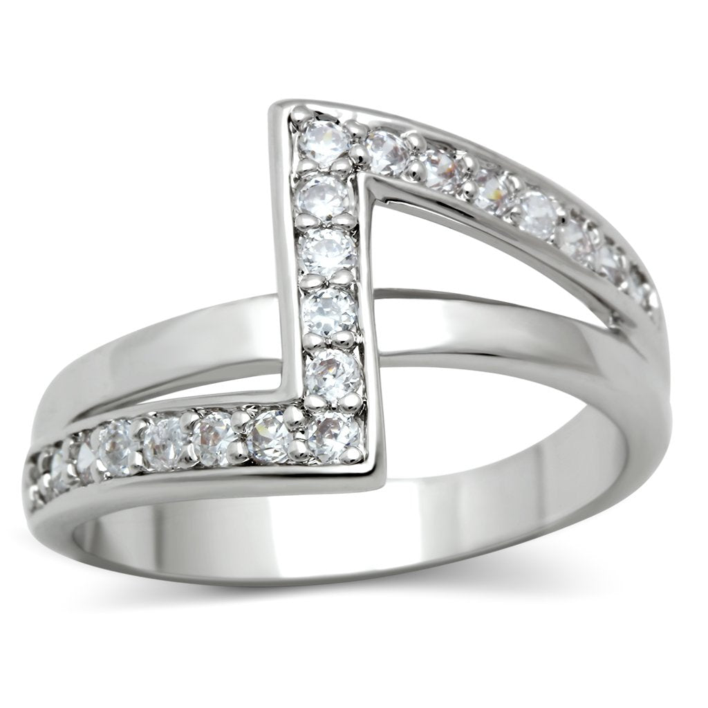 JCE127 Rhodium Brass Ring with AAA Grade CZ in Clear