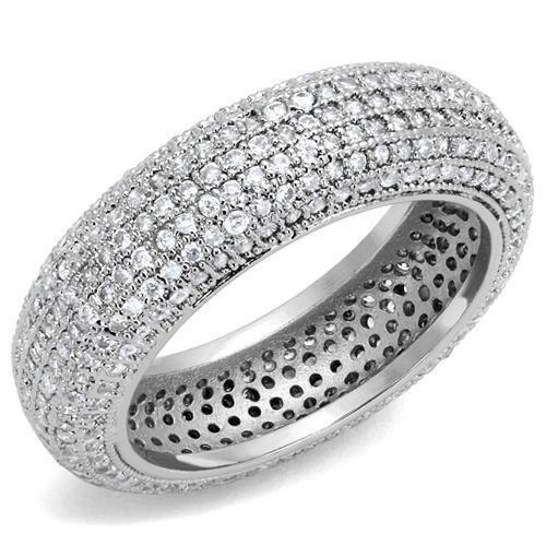JCE1273 Rhodium Brass Ring with AAA Grade CZ in Clear