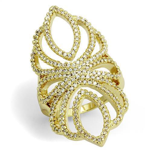 JCE1274 Gold Brass Ring with AAA Grade CZ in Clear