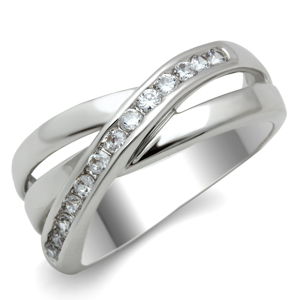 JCE128 Rhodium Brass Ring with AAA Grade CZ in Clear