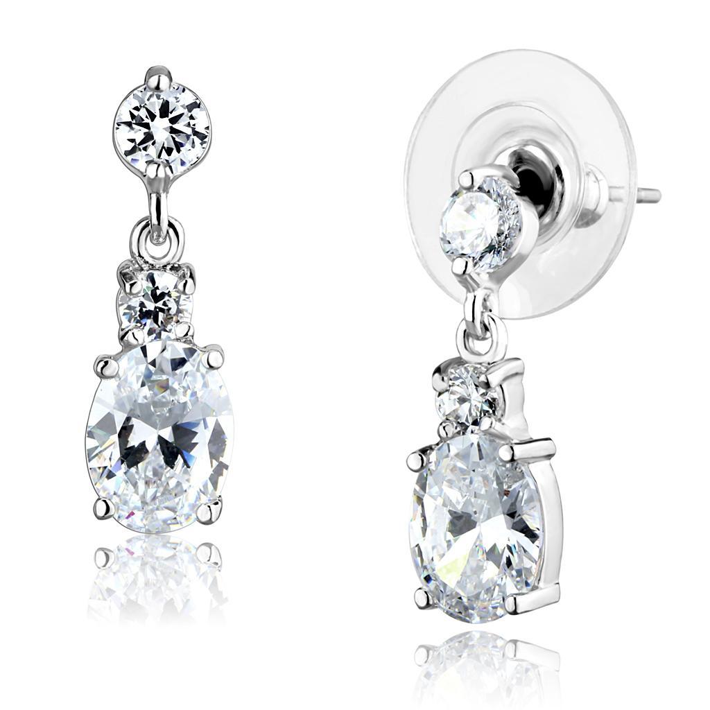 JCE1290 Rhodium Brass Earrings with AAA Grade CZ  in Clear