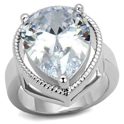 JCE1305 Rhodium Brass Ring with AAA Grade CZ in Clear