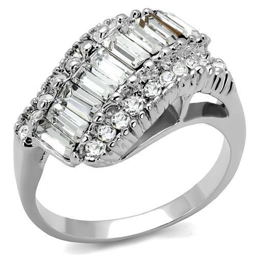 JCE1306 Rhodium Brass Ring with Top Grade Crystal in Clear