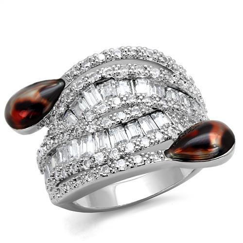 JCE1307 Rhodium Brass Ring with AAA Grade CZ in Clear