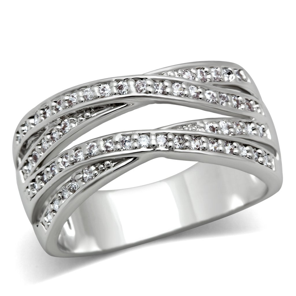 JCE2131 Rhodium Brass Ring with AAA Grade CZ in Clear