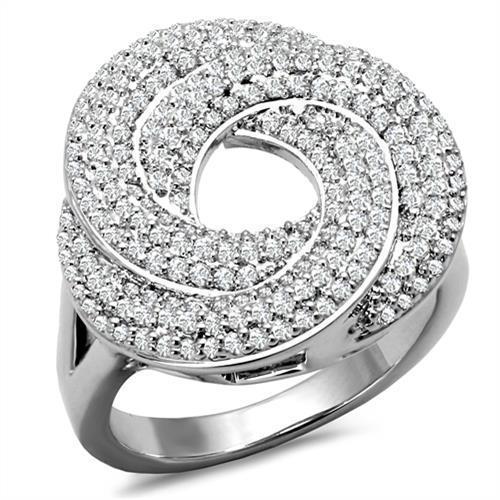 JCE1319 Rhodium Brass Ring with AAA Grade CZ in Clear