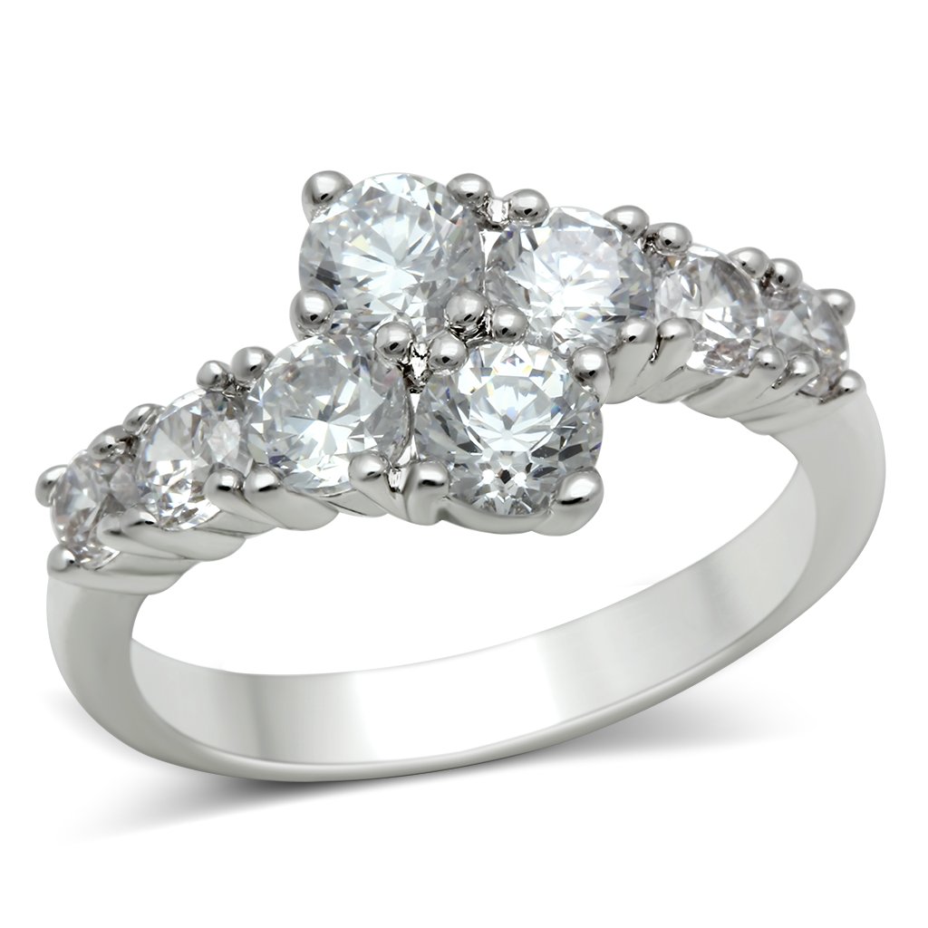 JCE132 Rhodium Brass Ring with AAA Grade CZ in Clear