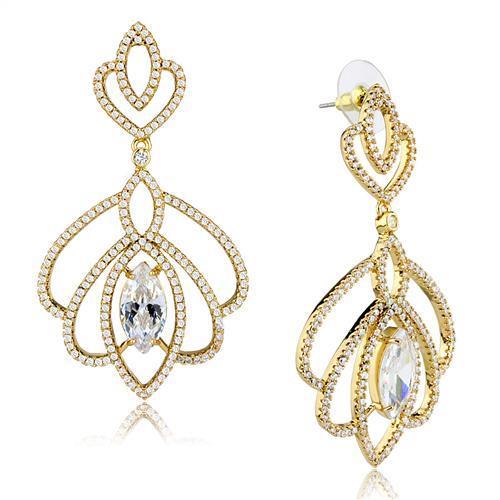 JCE1324 Gold Brass Earrings with AAA Grade CZ  in Clear