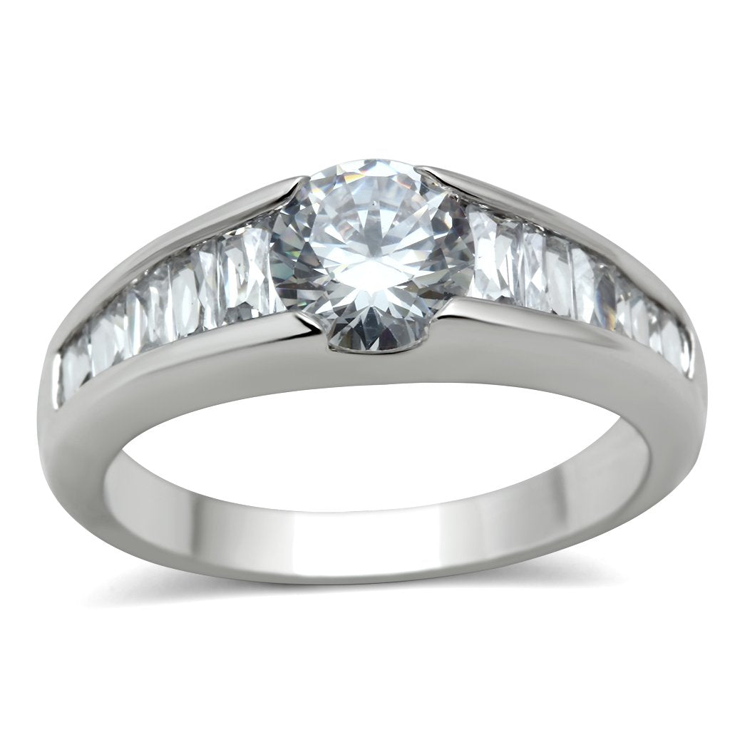 JCE133 Rhodium Brass Ring with AAA Grade CZ in Clear