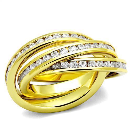 JCE1330 Gold Brass Ring with AAA Grade CZ in Clear
