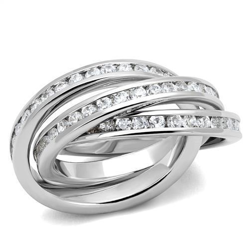JCE1331 Rhodium Brass Ring with AAA Grade CZ in Clear